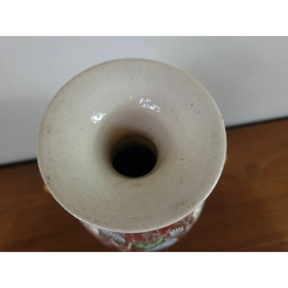 Vintage Japanese Satsuma Moriage Vase Floral Double Handle Hand Painted 12